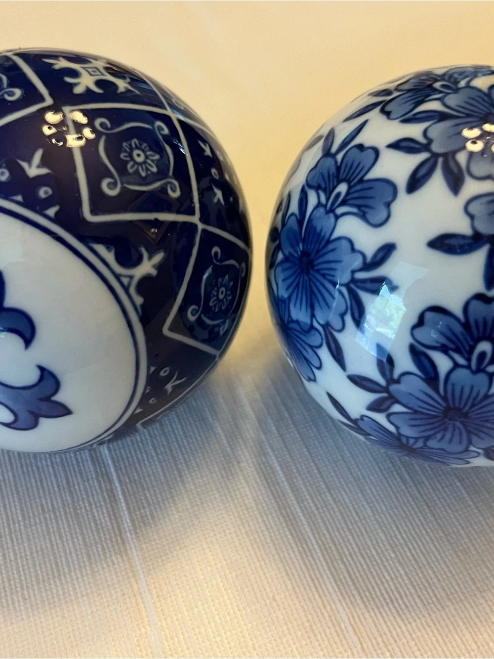 Blue and White Porcelain Decorative Spheres (Set of 2)